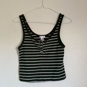 Green & White Striped Cropped Tank